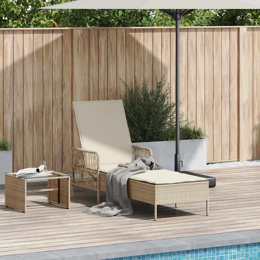 Sonnenliege Beige und Cremeweiß 200 x 55 x 92 cm Poly-Rattan