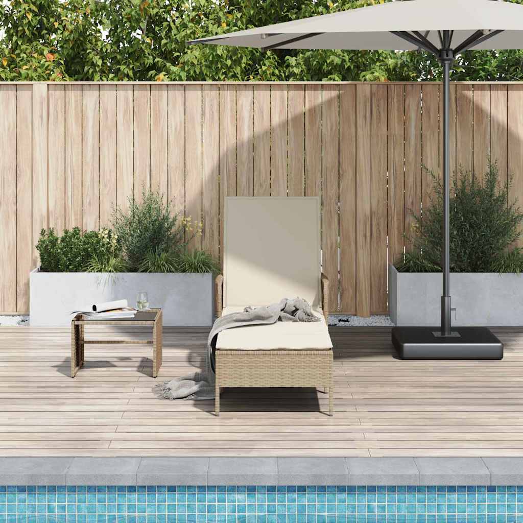 Sonnenliege Beige und Cremeweiß 200 x 55 x 92 cm Poly-Rattan