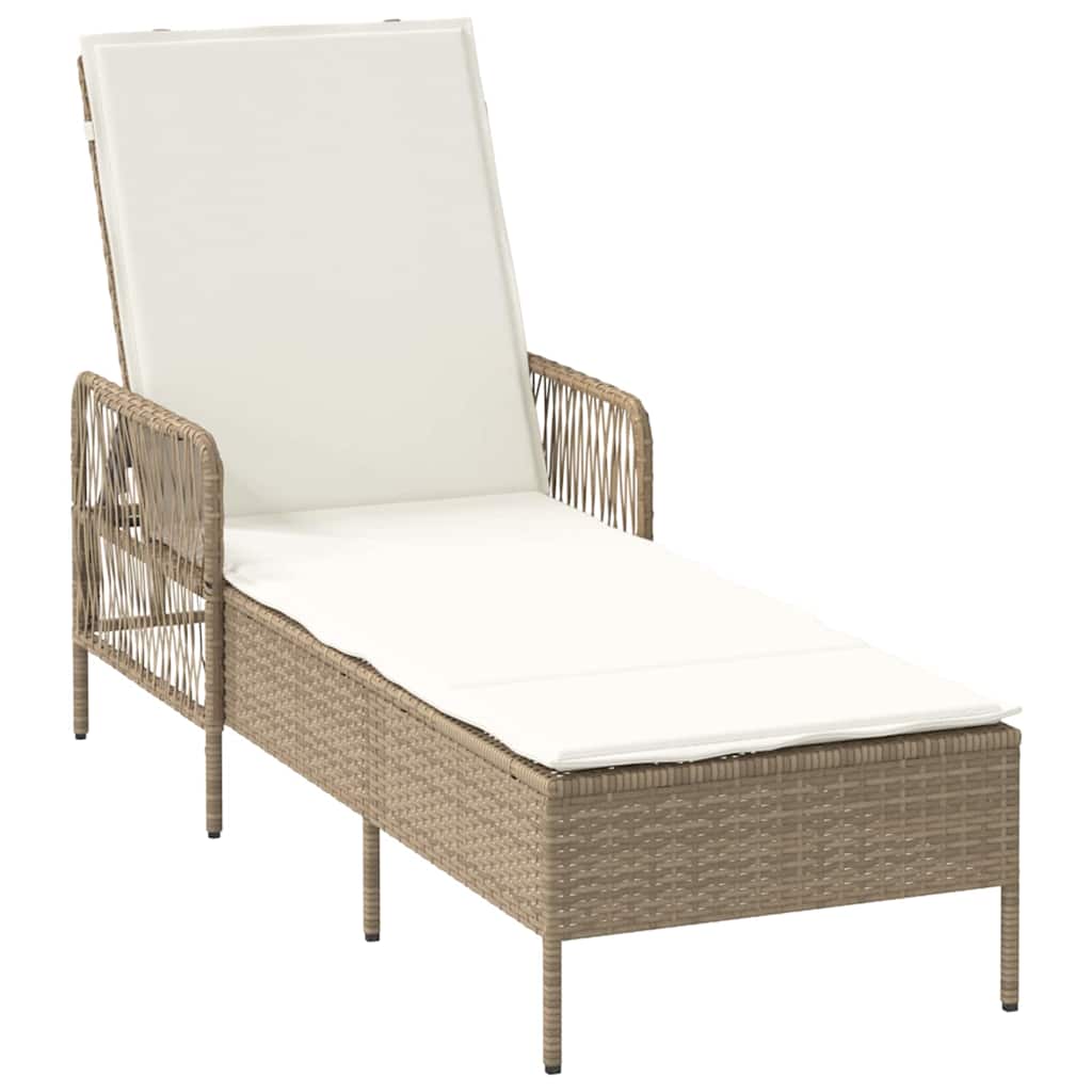 Sonnenliege Beige und Cremeweiß 200 x 55 x 92 cm Poly-Rattan