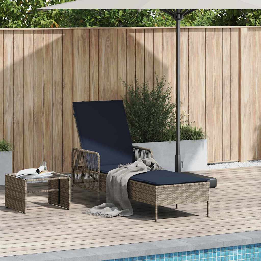 Sonnenliege Grau und Marineblau 200 x 55 x 92 cm Poly-Rattan