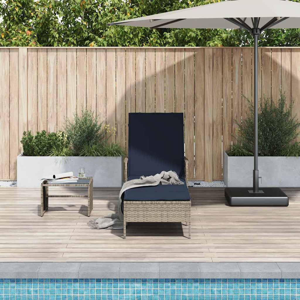 Sonnenliege Grau und Marineblau 200 x 55 x 92 cm Poly-Rattan
