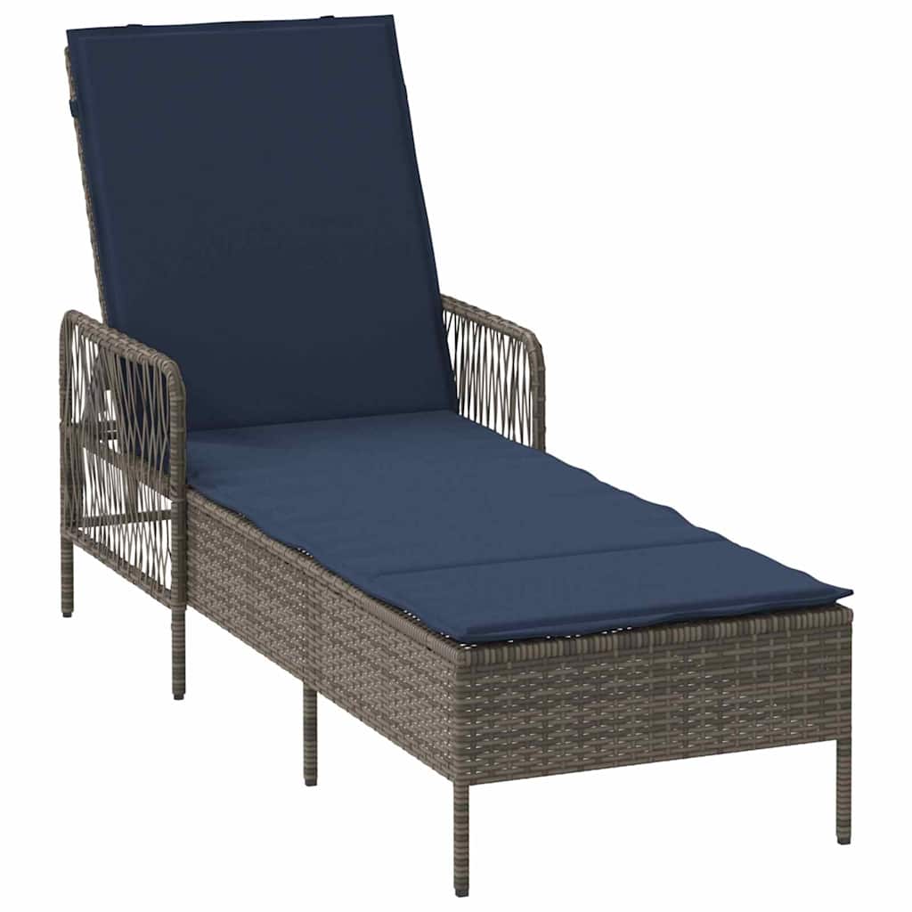 Sonnenliege Grau und Marineblau 200 x 55 x 92 cm Poly-Rattan
