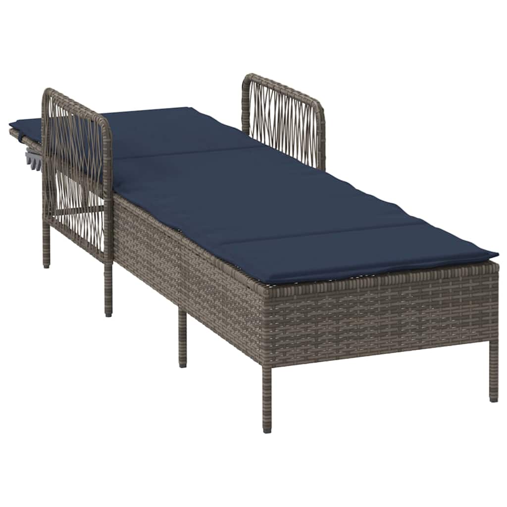 Sonnenliege Grau und Marineblau 200 x 55 x 92 cm Poly-Rattan
