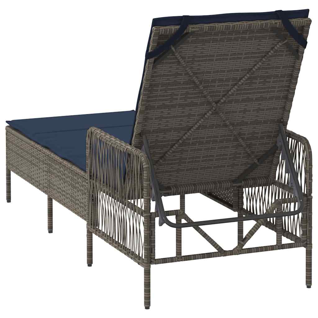 Sonnenliege Grau und Marineblau 200 x 55 x 92 cm Poly-Rattan