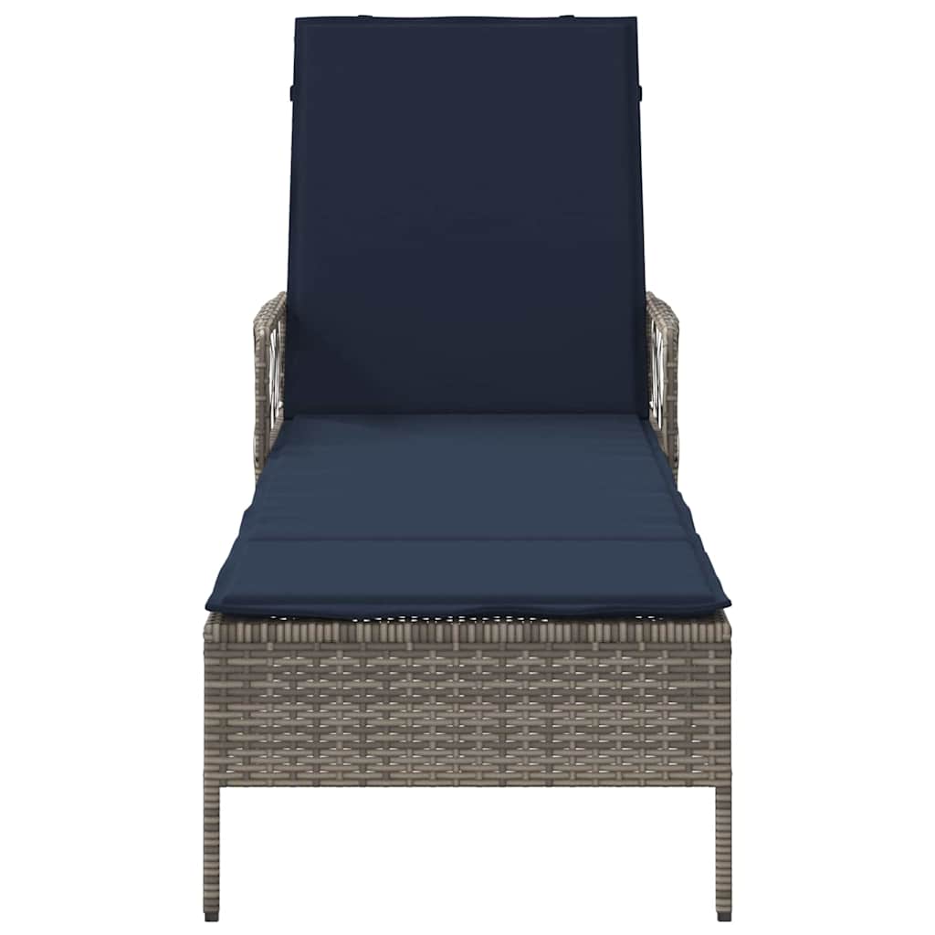 Sonnenliege Grau und Marineblau 200 x 55 x 92 cm Poly-Rattan