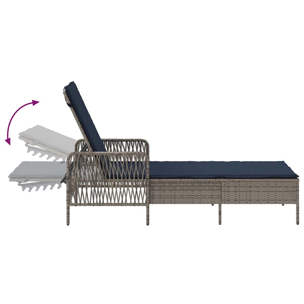 Sonnenliege Grau und Marineblau 200 x 55 x 92 cm Poly-Rattan
