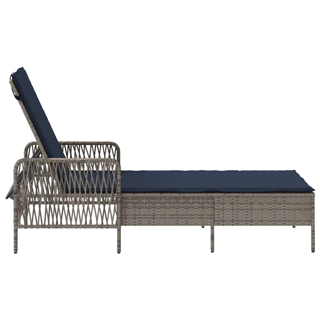 Sonnenliege Grau und Marineblau 200 x 55 x 92 cm Poly-Rattan