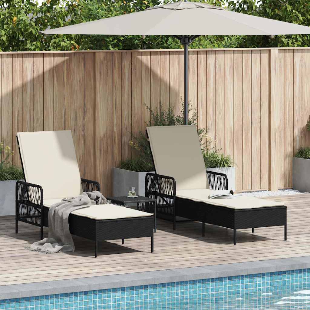 Sonnenliege 3 pcs Schwarz und Cremeweiß 55 x 200 x 92 cm