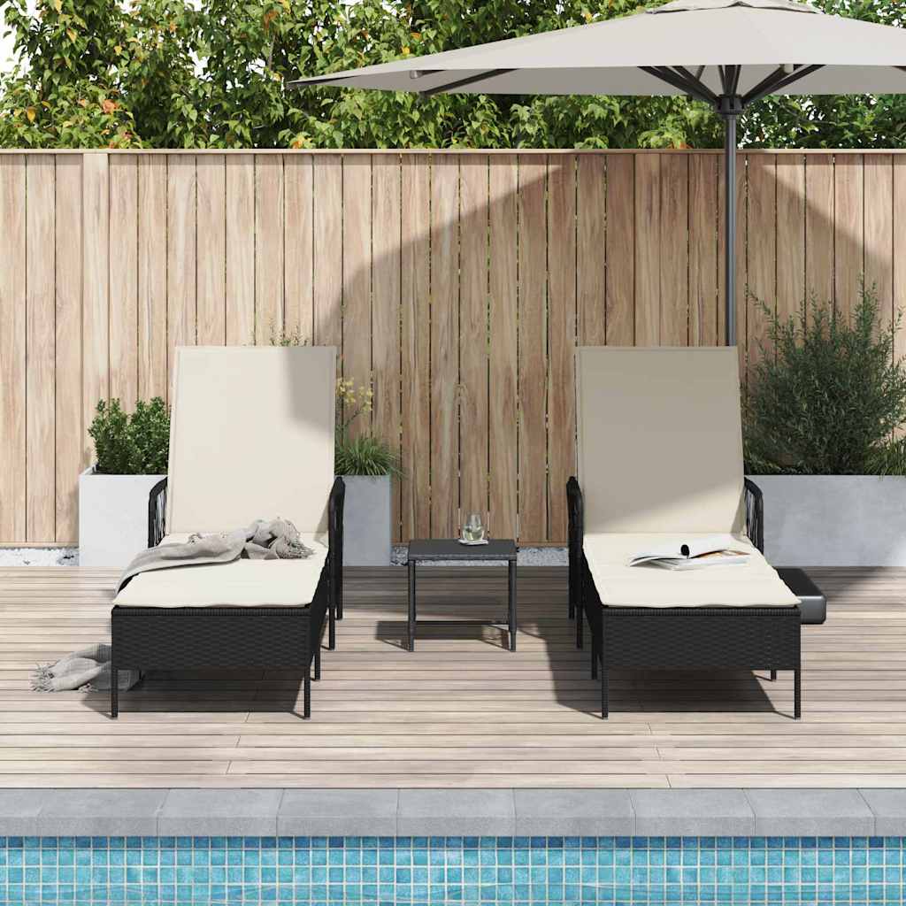Sonnenliege 3 pcs Schwarz und Cremeweiß 55 x 200 x 92 cm