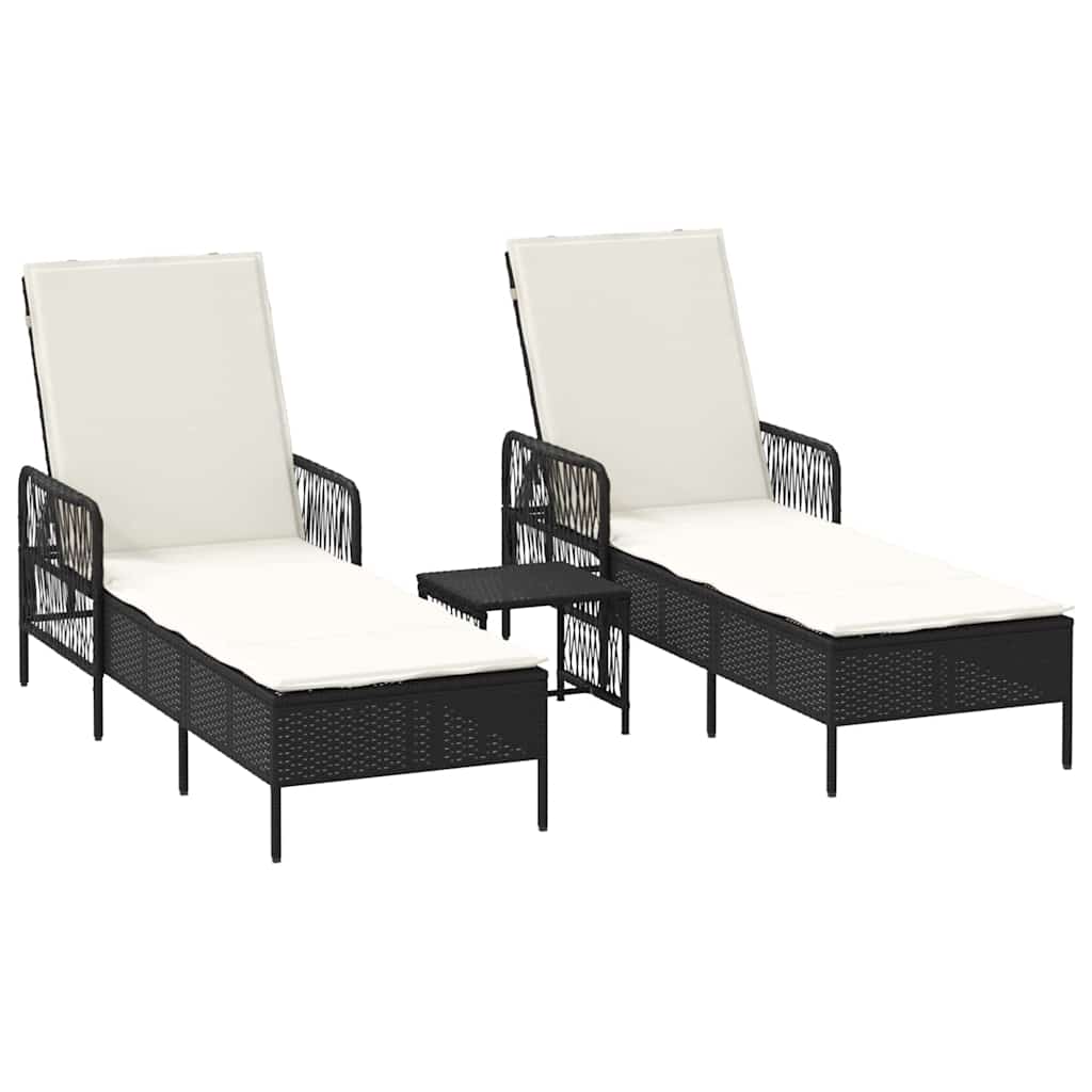 Sonnenliege 3 pcs Schwarz und Cremeweiß 55 x 200 x 92 cm