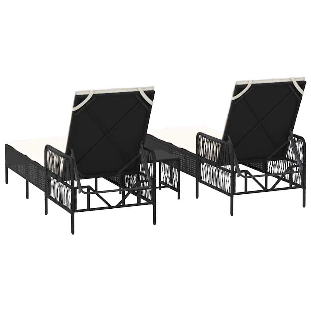 Sonnenliege 3 pcs Schwarz und Cremeweiß 55 x 200 x 92 cm