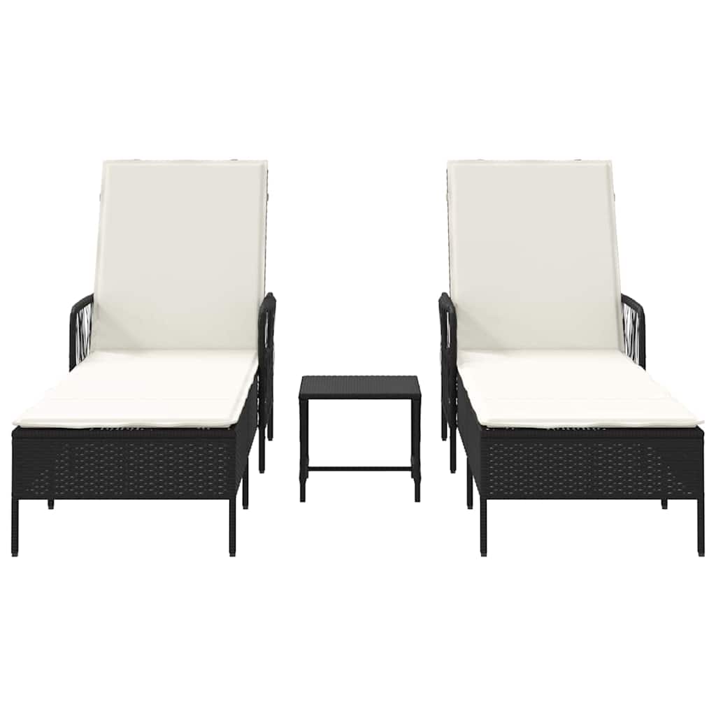 Sonnenliege 3 pcs Schwarz und Cremeweiß 55 x 200 x 92 cm