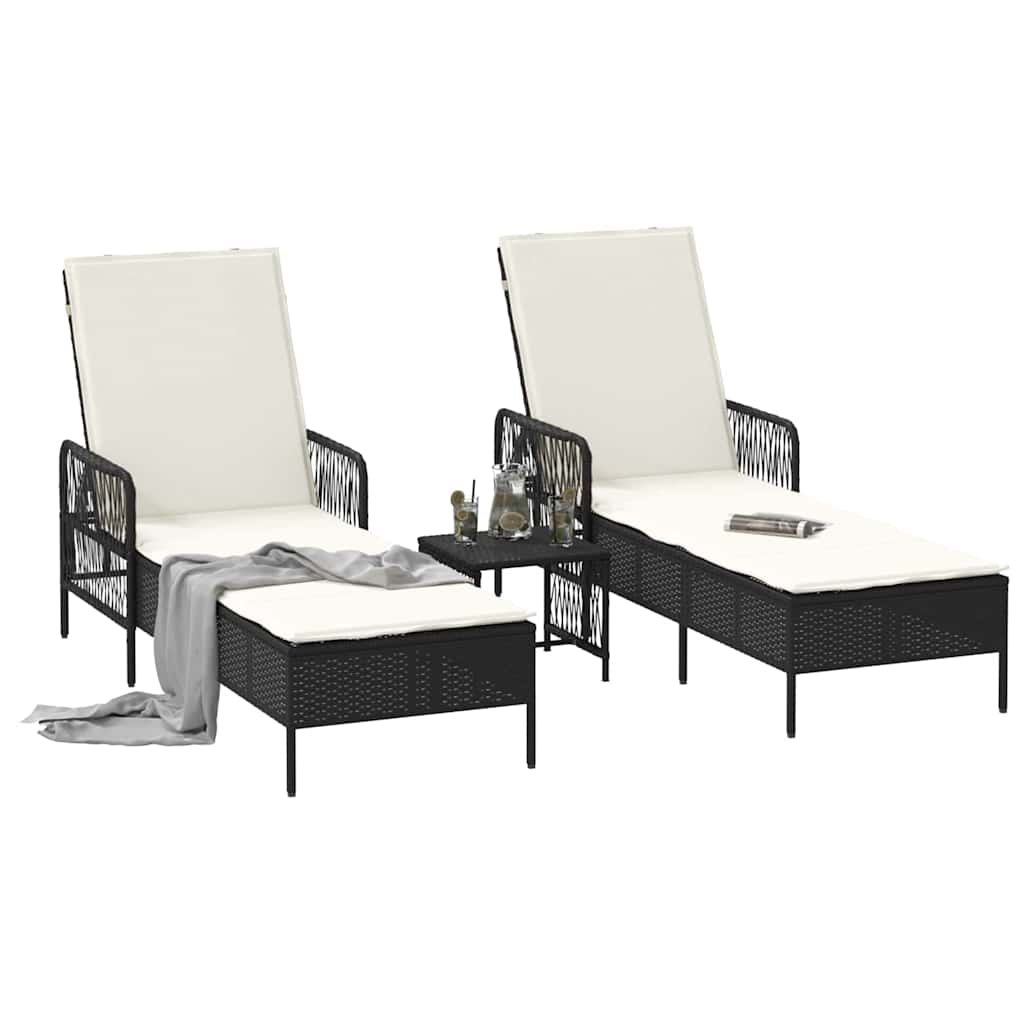 Sonnenliege 3 pcs Schwarz und Cremeweiß 55 x 200 x 92 cm