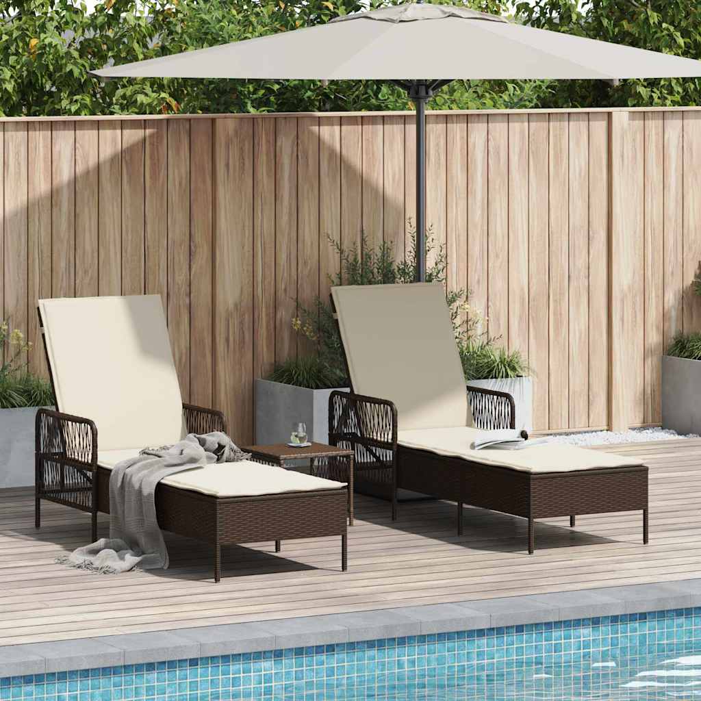 Sonnenliege 3 pcs Braun und Creme Weiß 200 x 55 x 92 cm