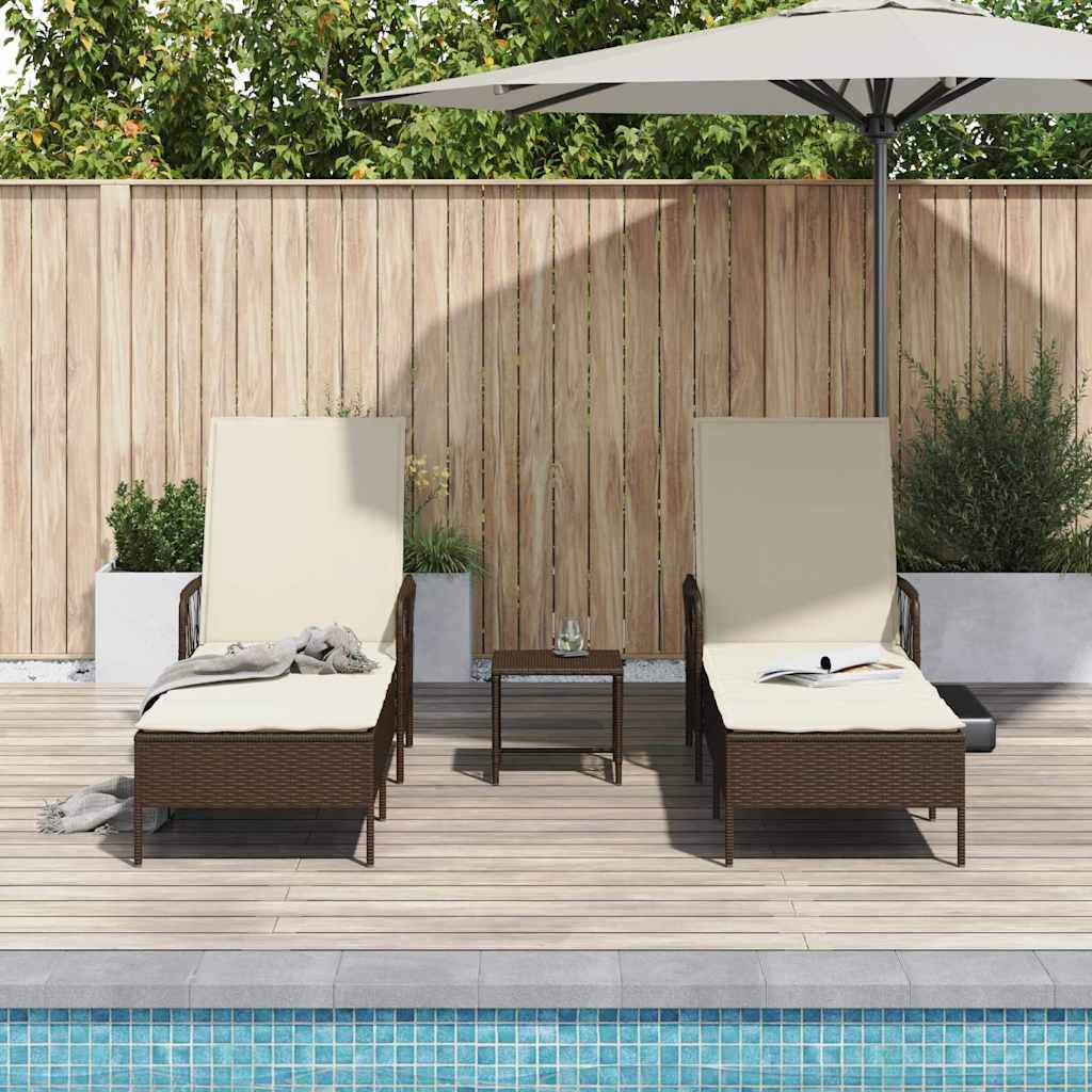 Sonnenliege 3 pcs Braun und Creme Weiß 200 x 55 x 92 cm