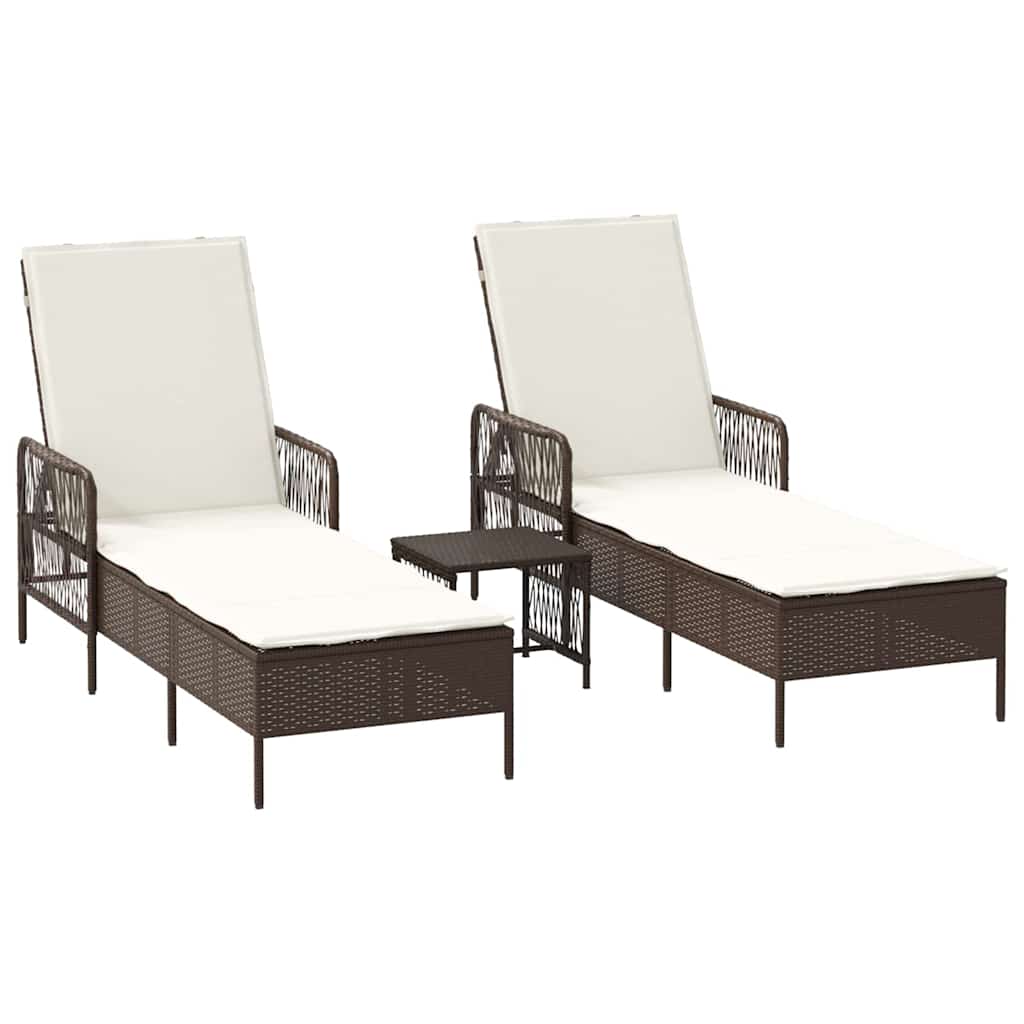 Sonnenliege 3 pcs Braun und Creme Weiß 200 x 55 x 92 cm