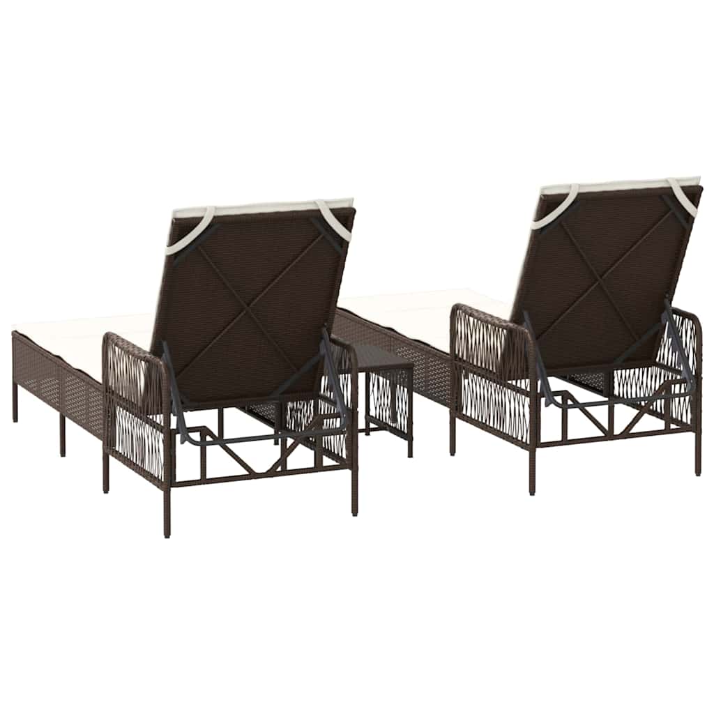 Sonnenliege 3 pcs Braun und Creme Weiß 200 x 55 x 92 cm