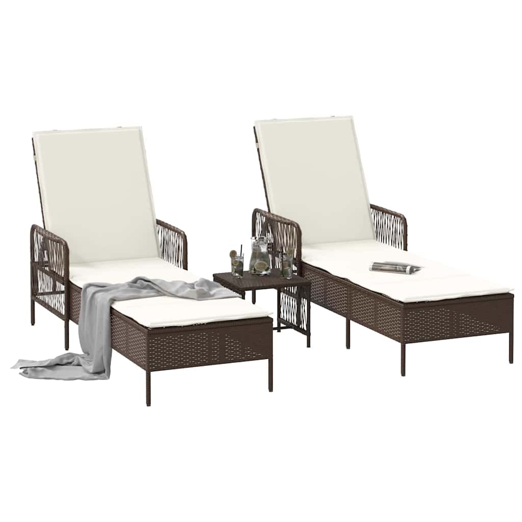 Sonnenliege 3 pcs Braun und Creme Weiß 200 x 55 x 92 cm