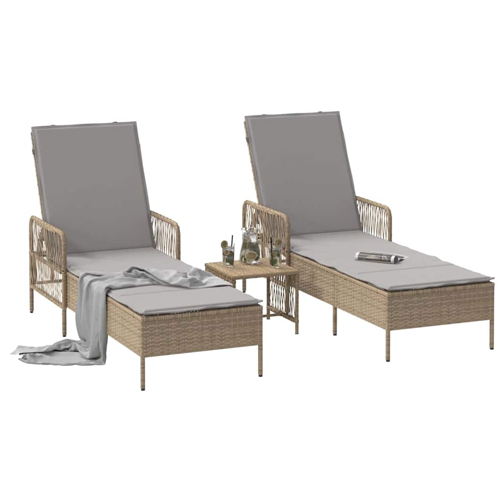 Sonnenliege 3 pcs Beige und Hellgrau 200 x 55 x 92 cm
