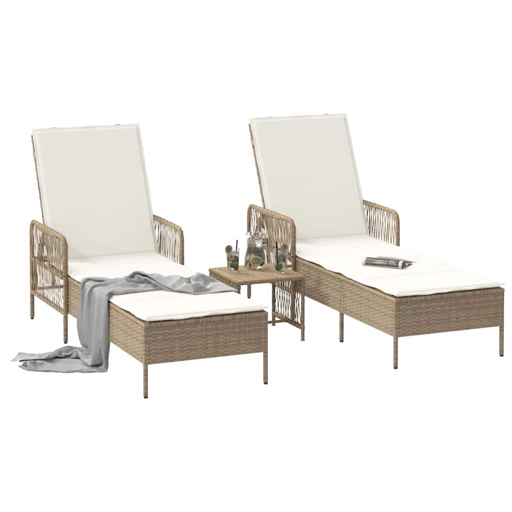 Sonnenliege 3 pcs Beige und Cremeweiß 55 x 200 x 92 cm