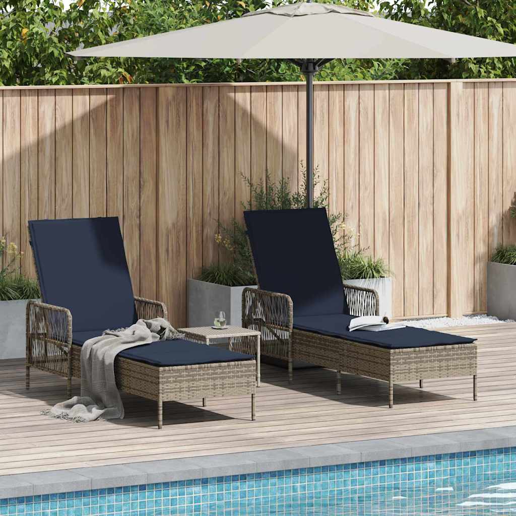 Sonnenliege 3 pcs Grau und Marineblau 200 x 55 x 92 cm