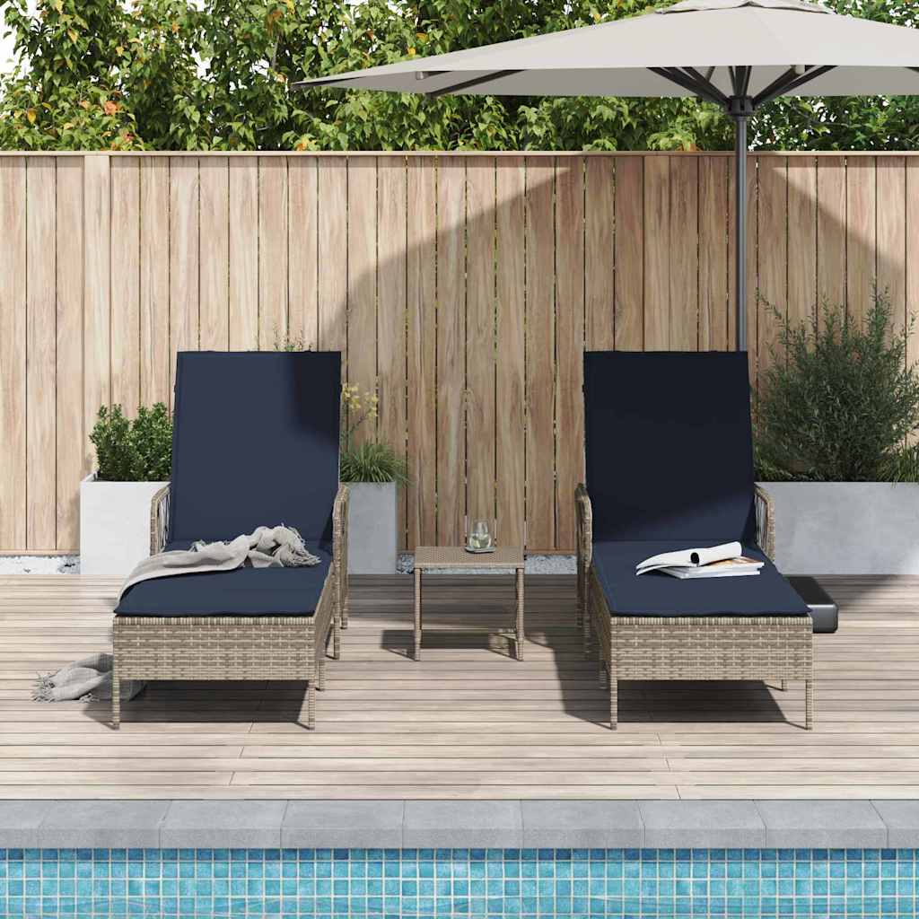 Sonnenliege 3 pcs Grau und Marineblau 200 x 55 x 92 cm