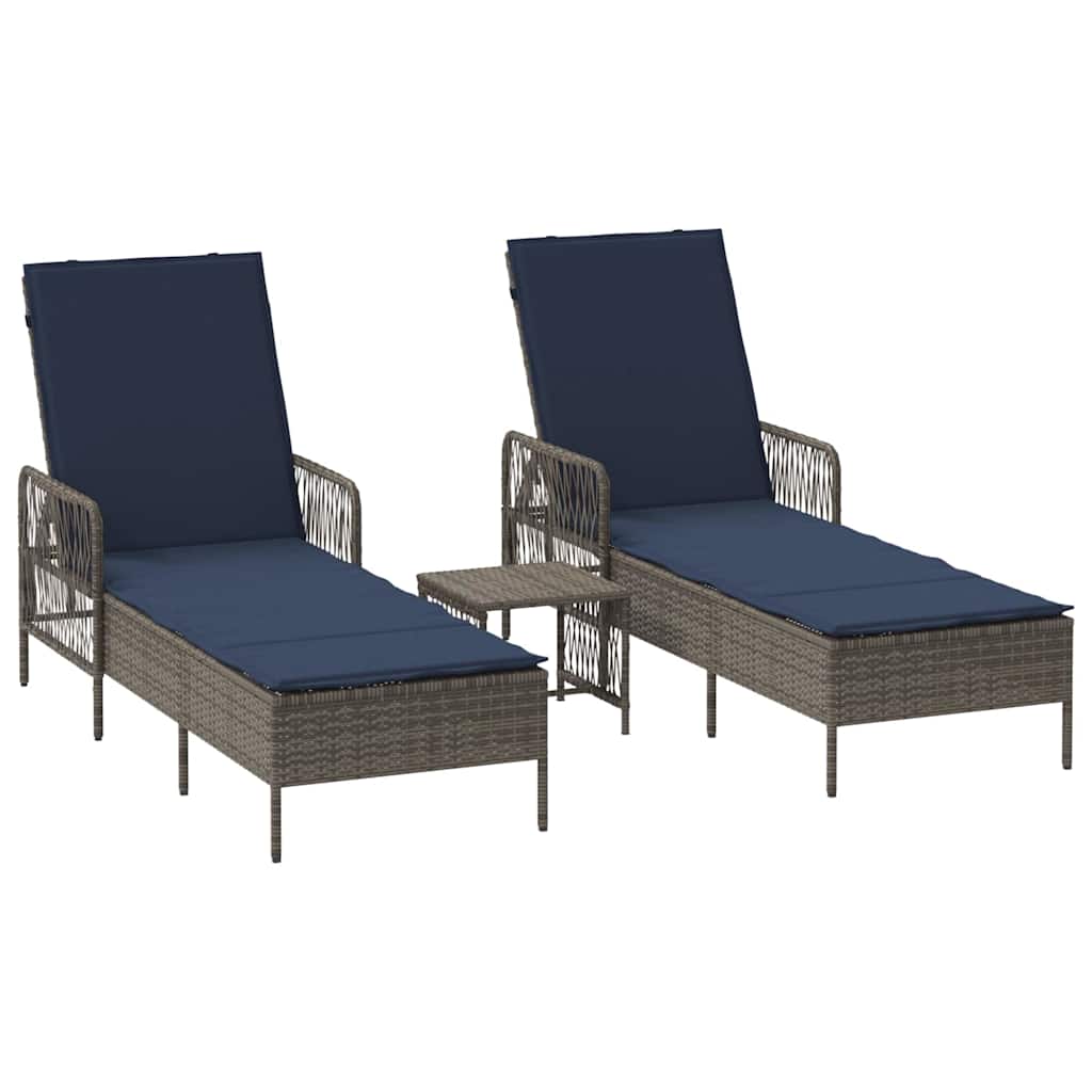 Sonnenliege 3 pcs Grau und Marineblau 200 x 55 x 92 cm