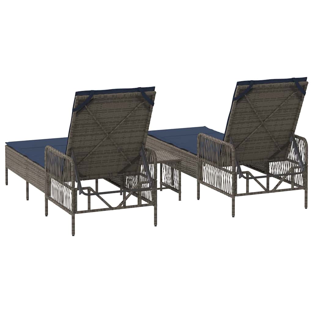 Sonnenliege 3 pcs Grau und Marineblau 200 x 55 x 92 cm