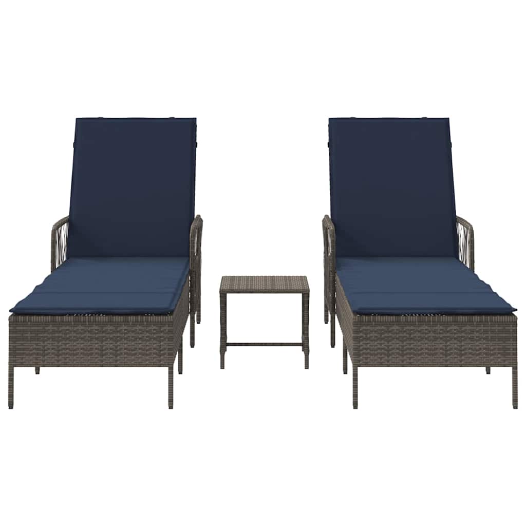 Sonnenliege 3 pcs Grau und Marineblau 200 x 55 x 92 cm