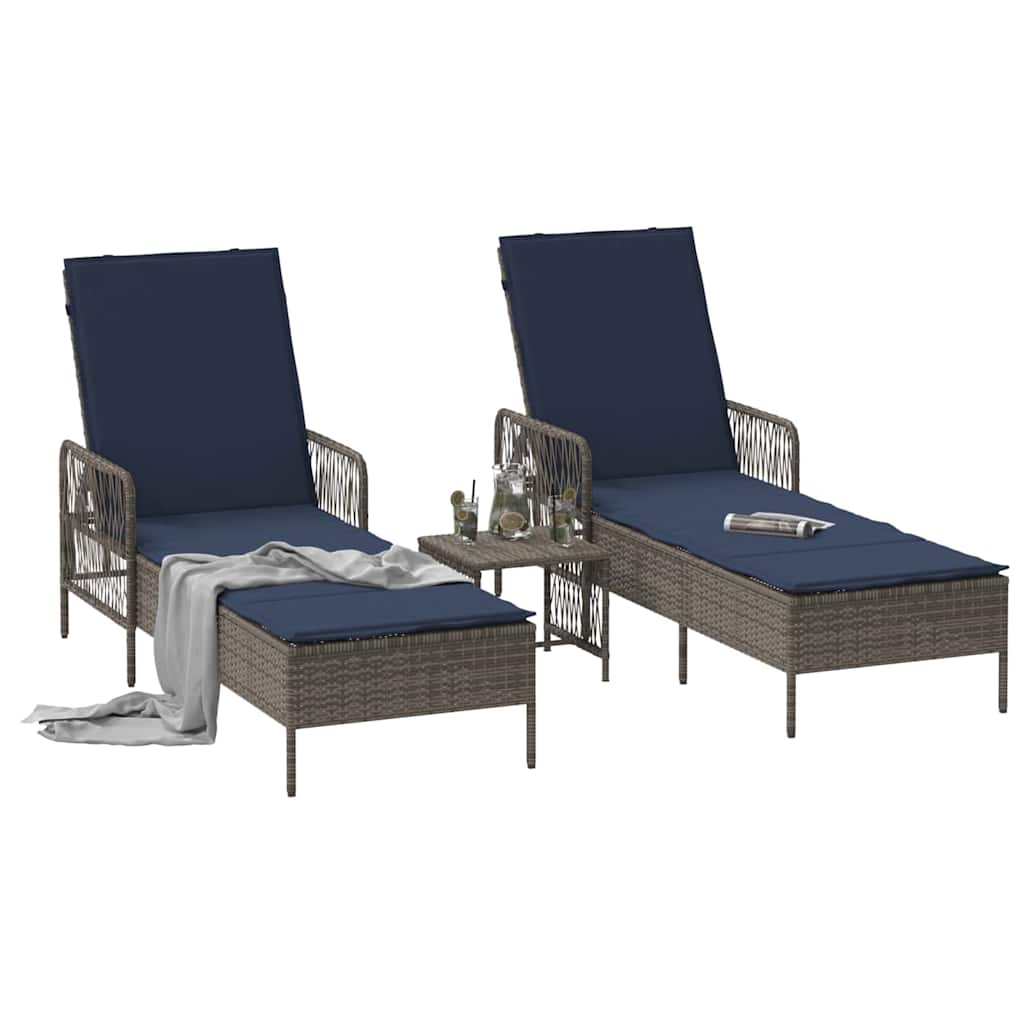 Sonnenliege 3 pcs Grau und Marineblau 200 x 55 x 92 cm