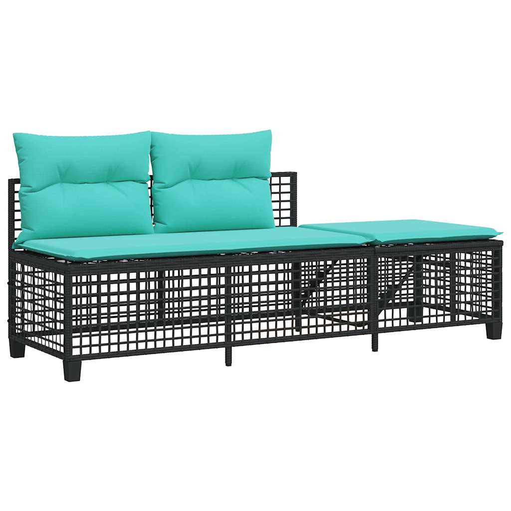 3-teiliges Ecksofa-Set für den Garten mit Kissen, schwarzes Polyrattan