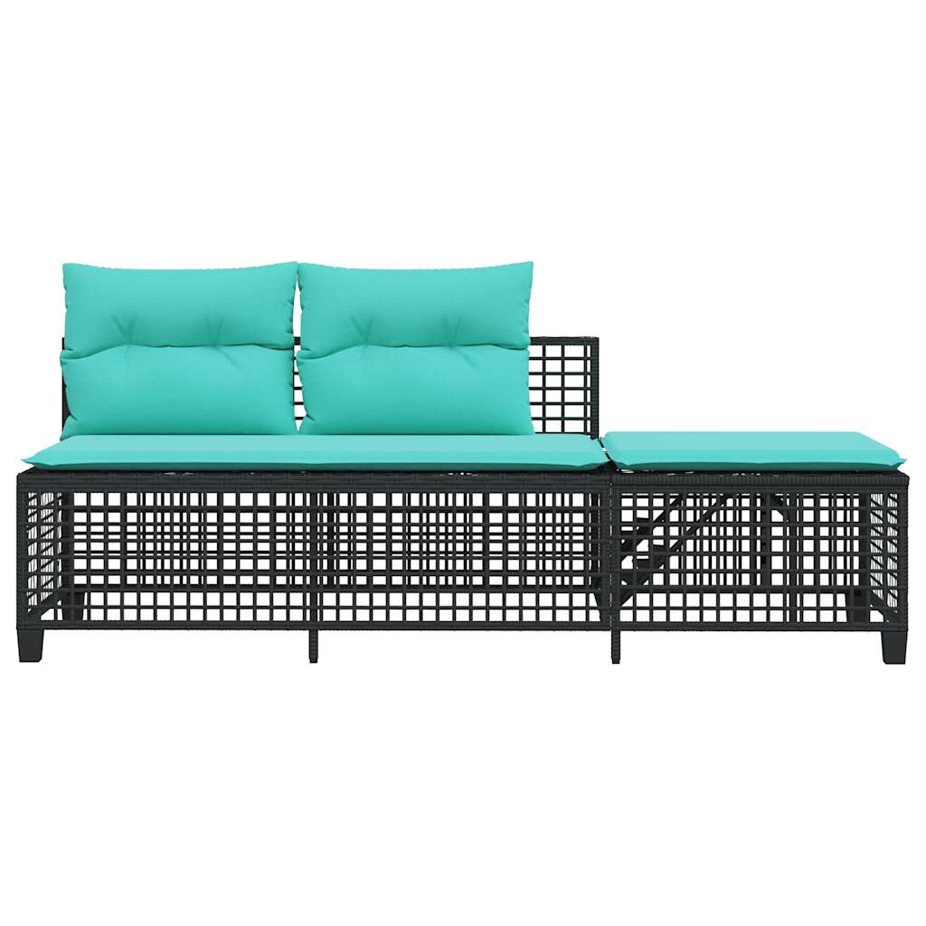 3-teiliges Ecksofa-Set für den Garten mit Kissen, schwarzes Polyrattan