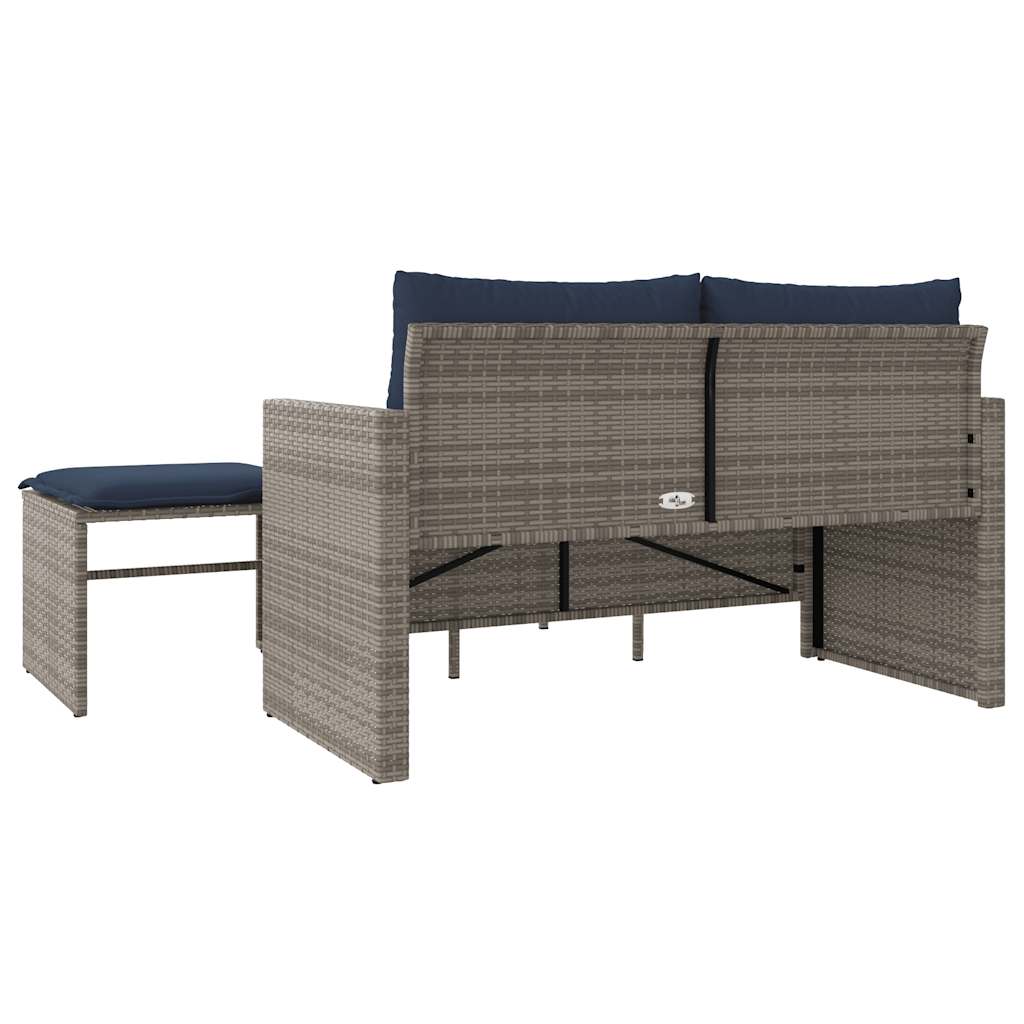 3-teiliges Gartensofa-Set mit Kissen, grau, Polyrattan
