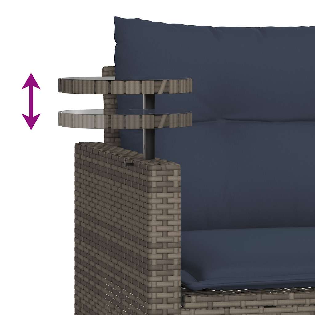 3-teiliges Gartensofa-Set mit Kissen, grau, Polyrattan