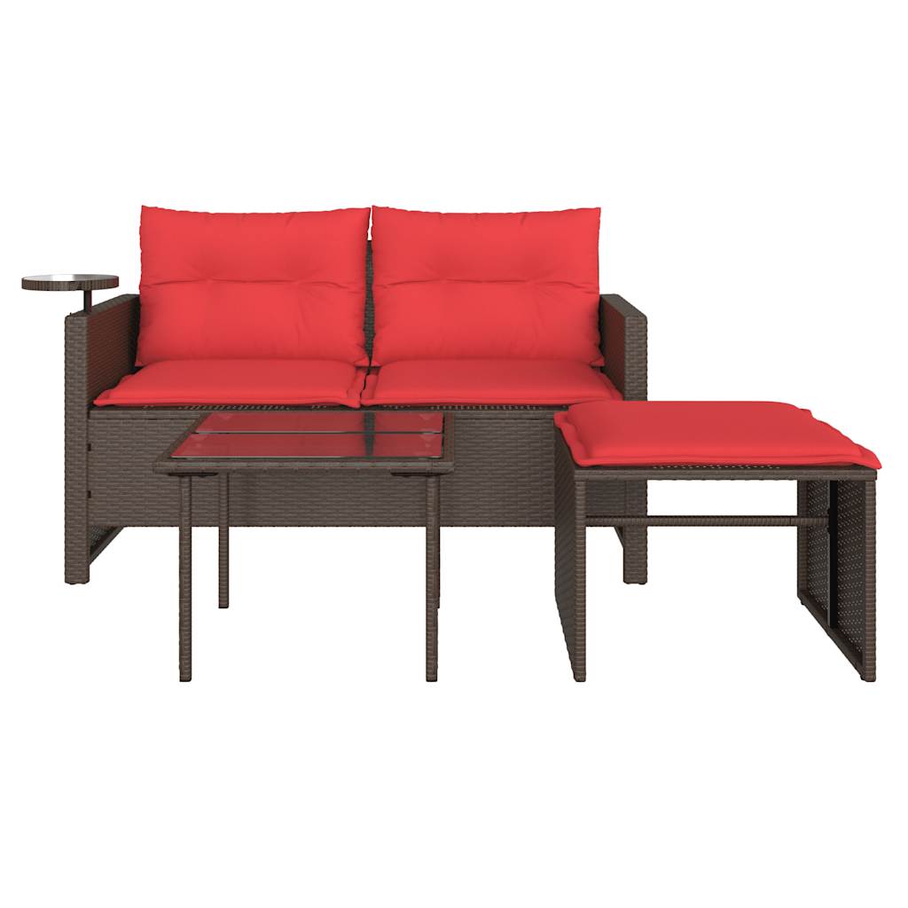 3-teiliges Gartensofa-Set mit Kissen, braun, Polyrattan