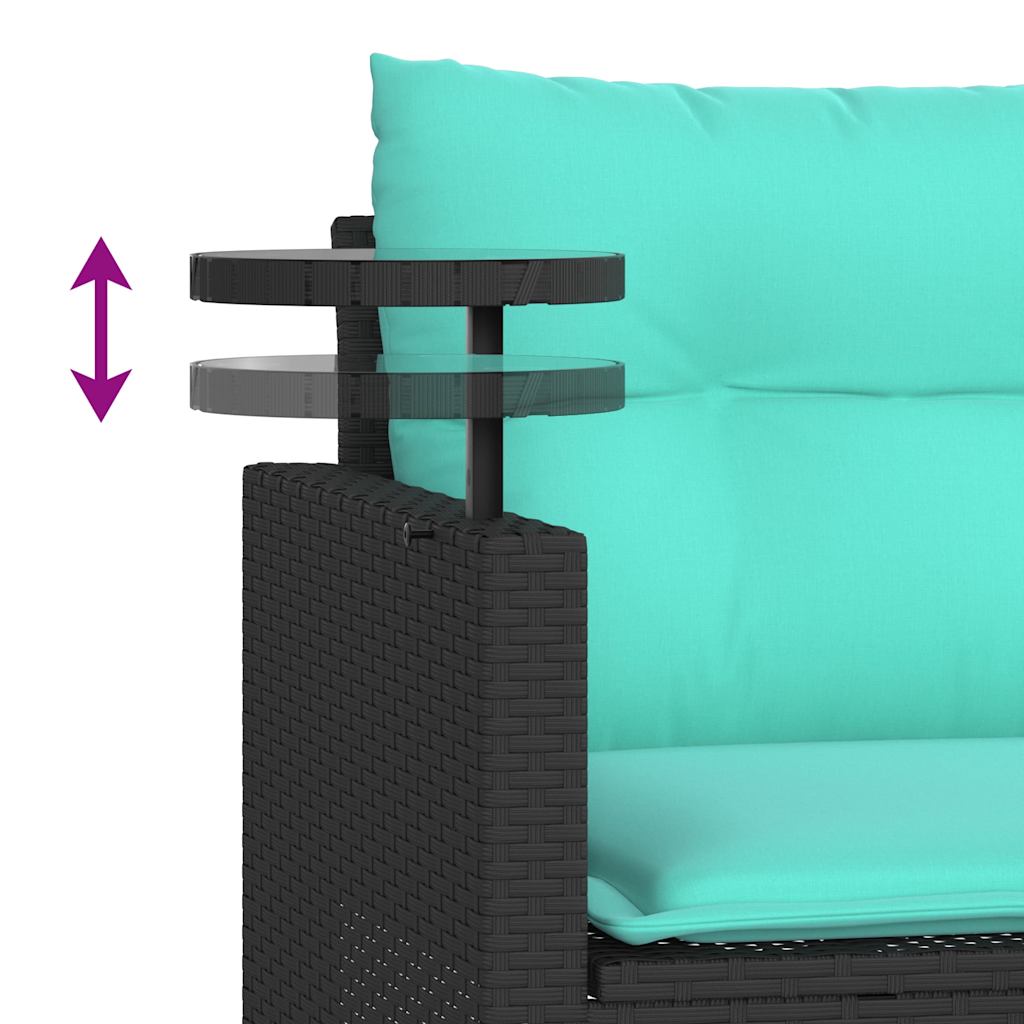 3-teiliges Gartensofa-Set mit Kissen, schwarzes Polyrattan