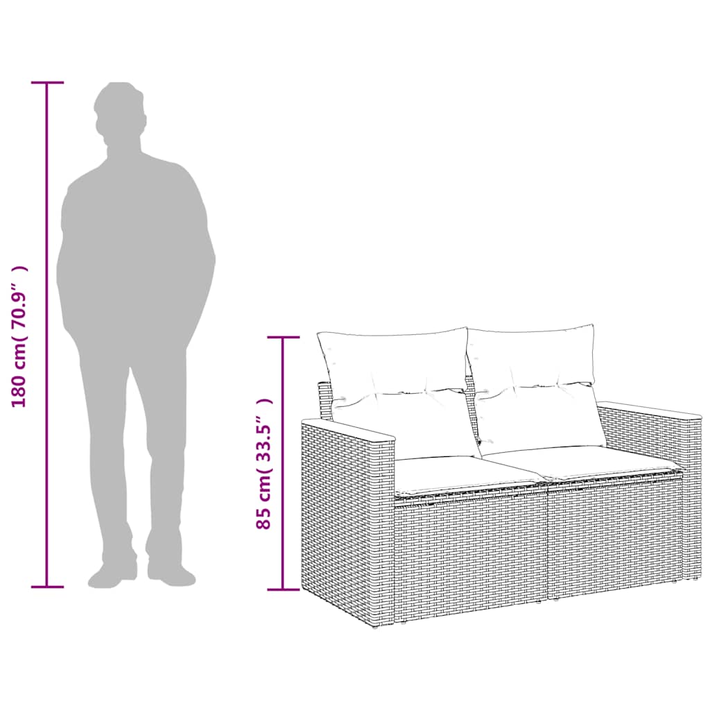 Gartensofa mit Kissen 2-Sitzer Schwarz Poly Rattan