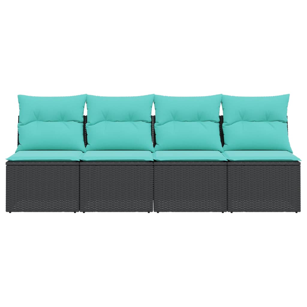 Gartensofa mit Kissen 4-Sitzer Schwarz Poly Rattan