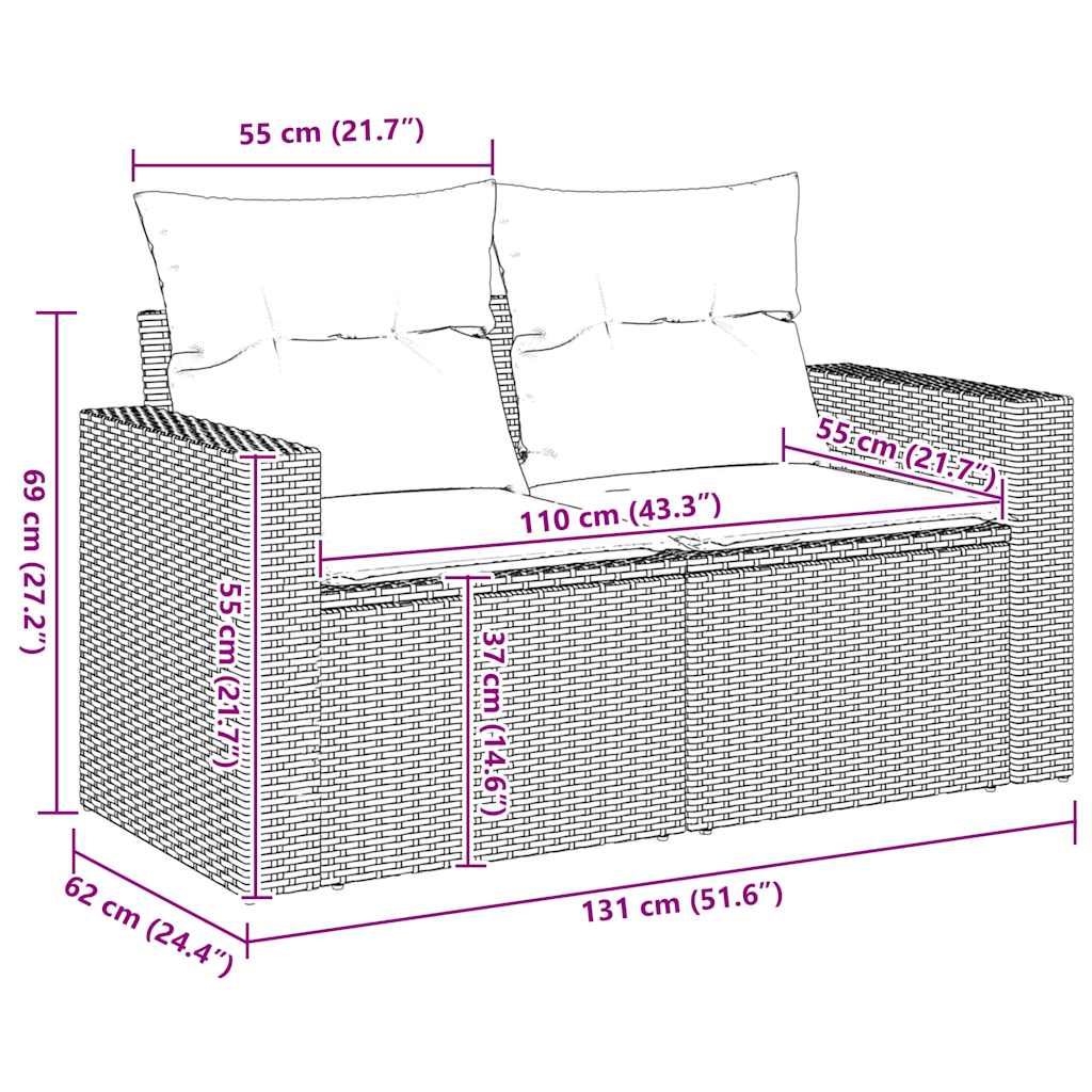 Gartensofa mit Kissen 2-Sitzer Beige Poly Rattan