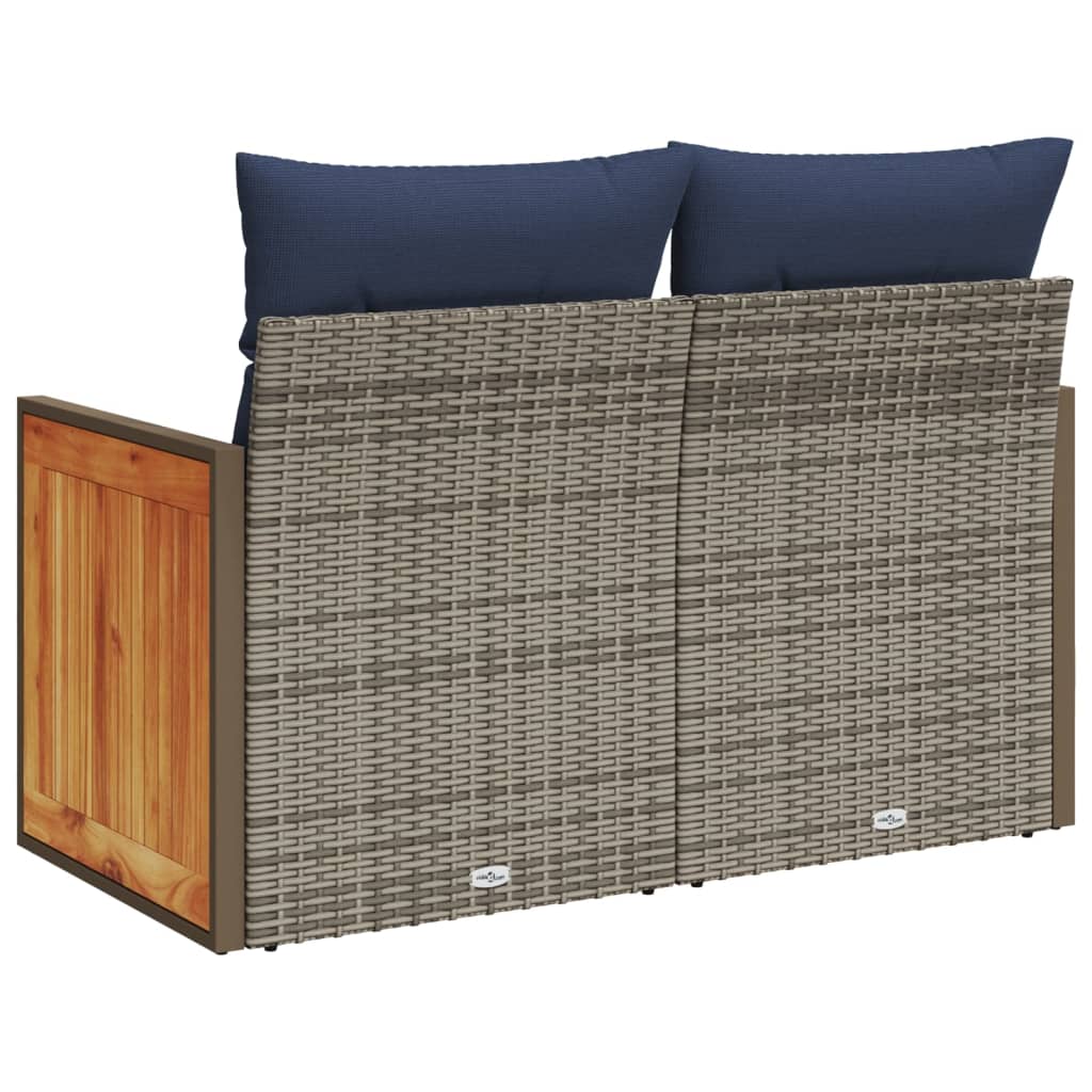 Gartensofa mit Kissen 2-Sitzer Grau Poly Rattan