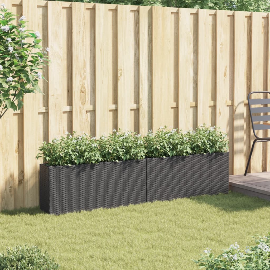 Pflanzkübel mit 2 Töpfen 2 Stk. Schwarz 90x20x40 cm Poly Rattan