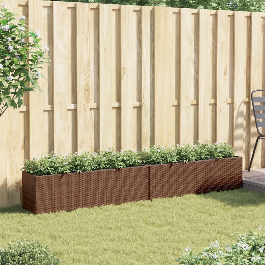 Pflanzkübel mit 3 Töpfen 2 Stk. Braun 105x30x32 cm Poly Rattan