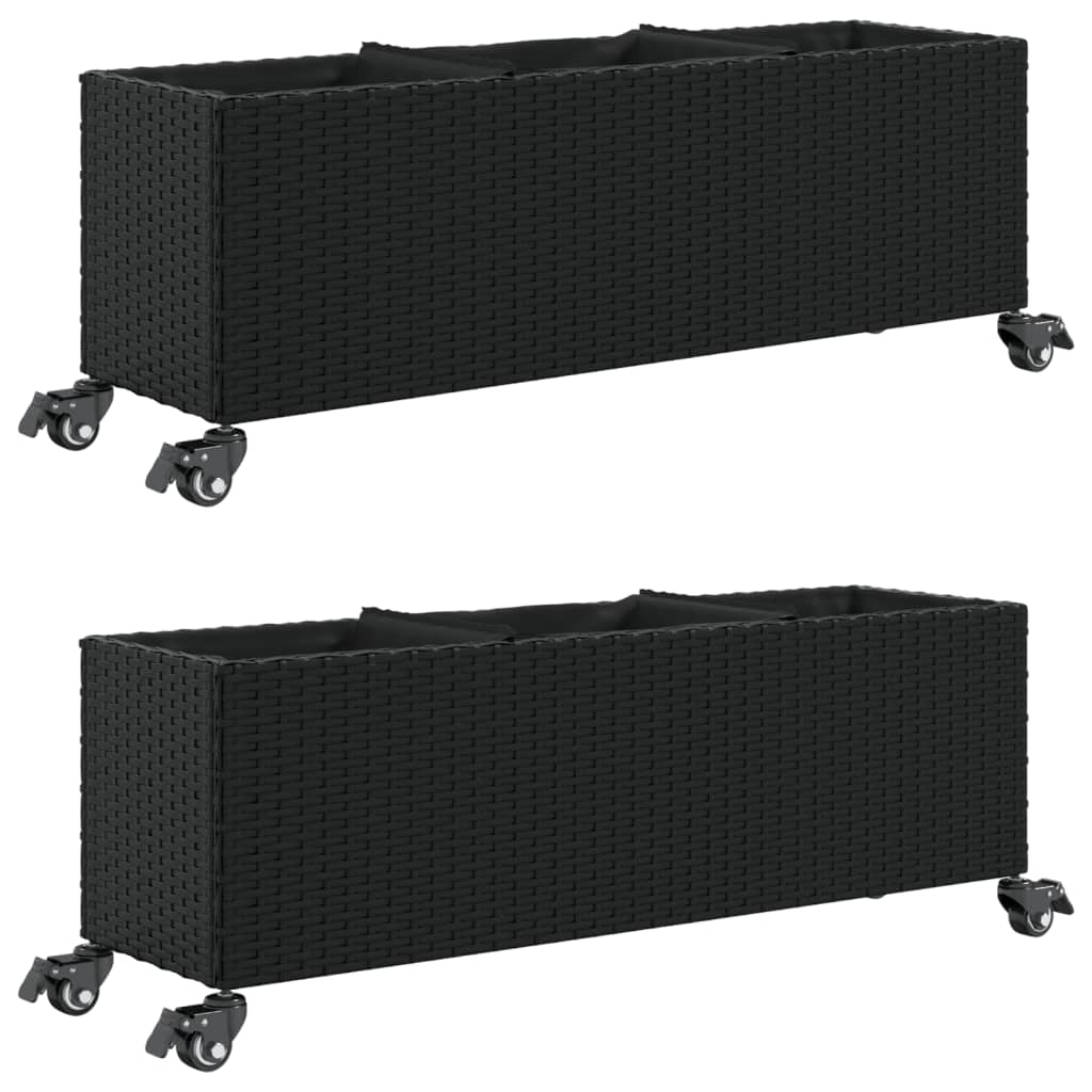 Pflanzkübel mit Rollen 2 Stk. Schwarz 107x32x38 cm Poly Rattan