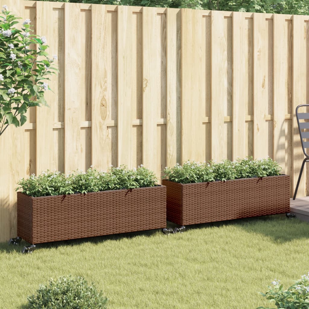 Pflanzkübel mit Rollen 2 Stk. Braun 107x32x38 cm Poly Rattan