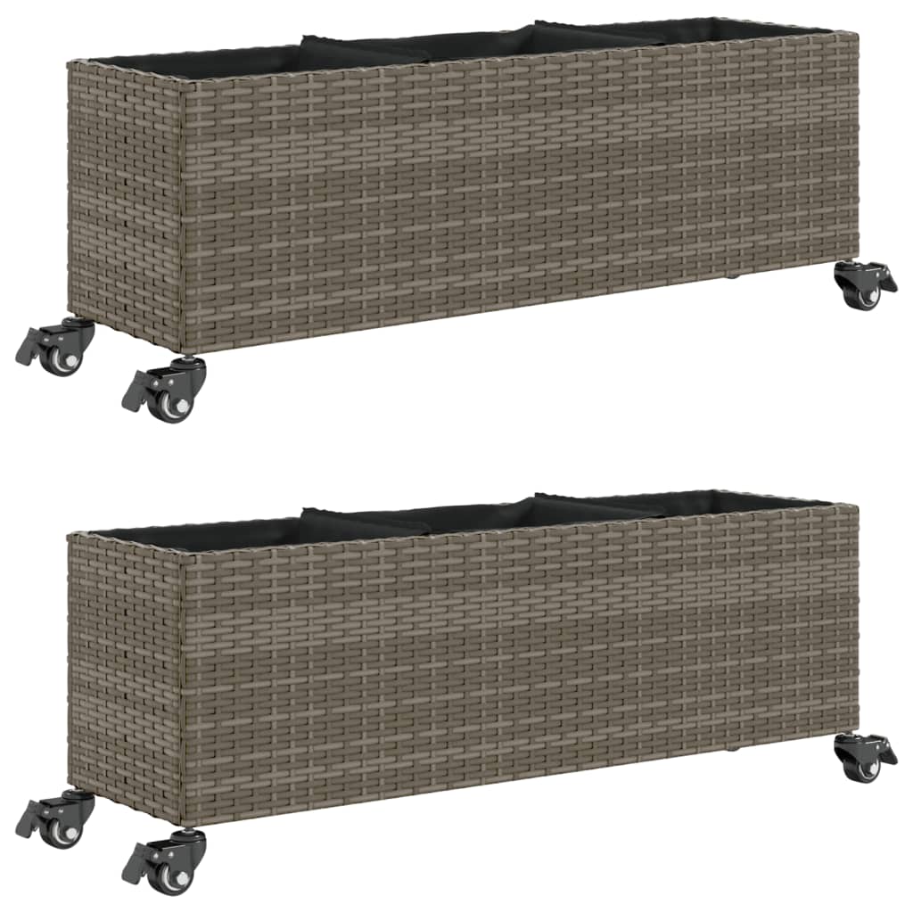Pflanzkübel mit Rollen 2 Stk. Grau 107x32x38 cm Poly Rattan