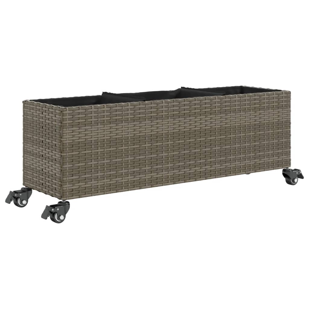 Pflanzkübel mit Rollen 2 Stk. Grau 107x32x38 cm Poly Rattan