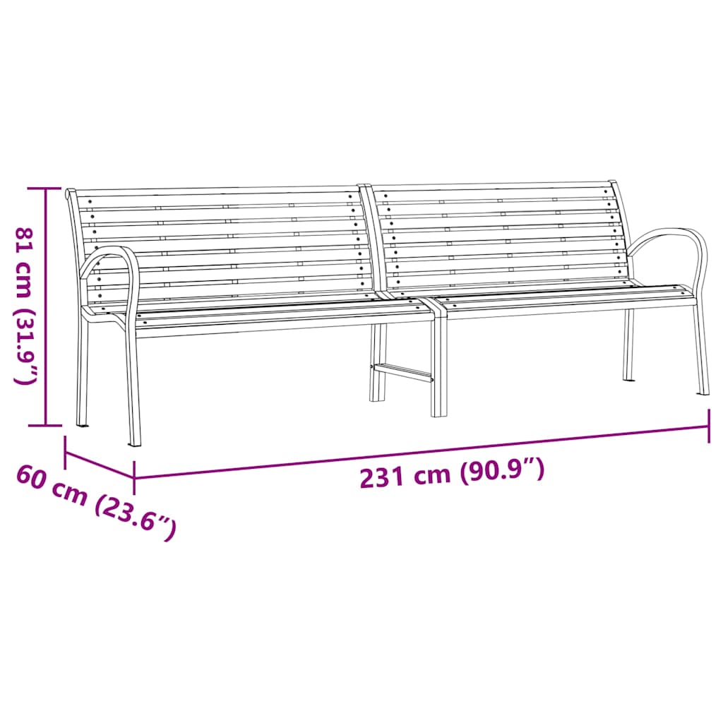Gartenbank Braun 231 cm Holz & Pulverbeschichteter Stahl