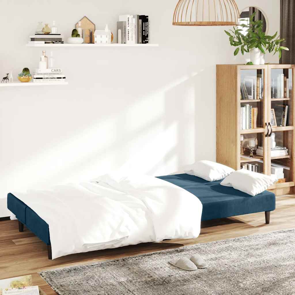 Schlafsofa 2-Sitzer Blau Samt