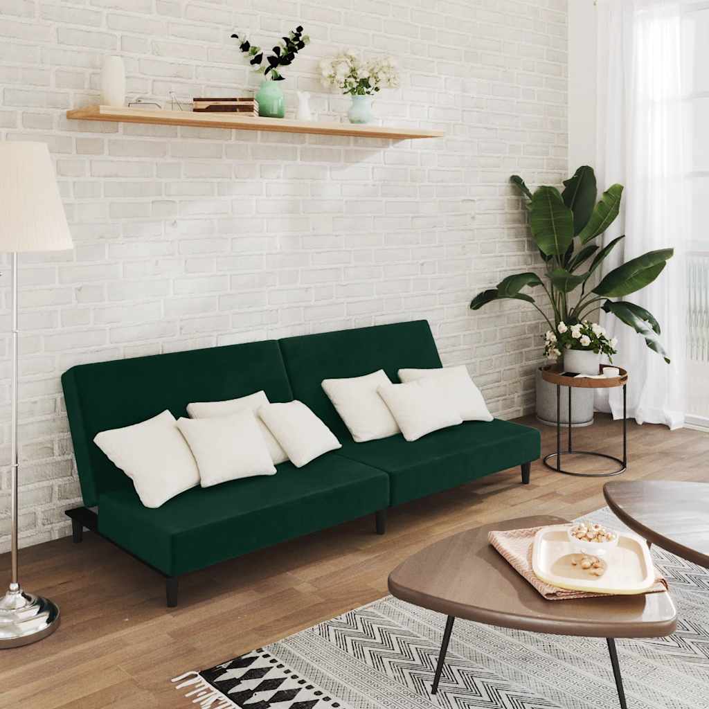 Schlafsofa 2-Sitzer Dunkelgrün Samt
