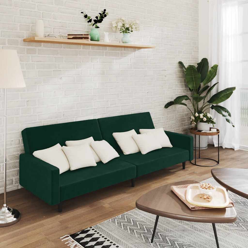 Schlafsofa 2-Sitzer Dunkelgrün Samt